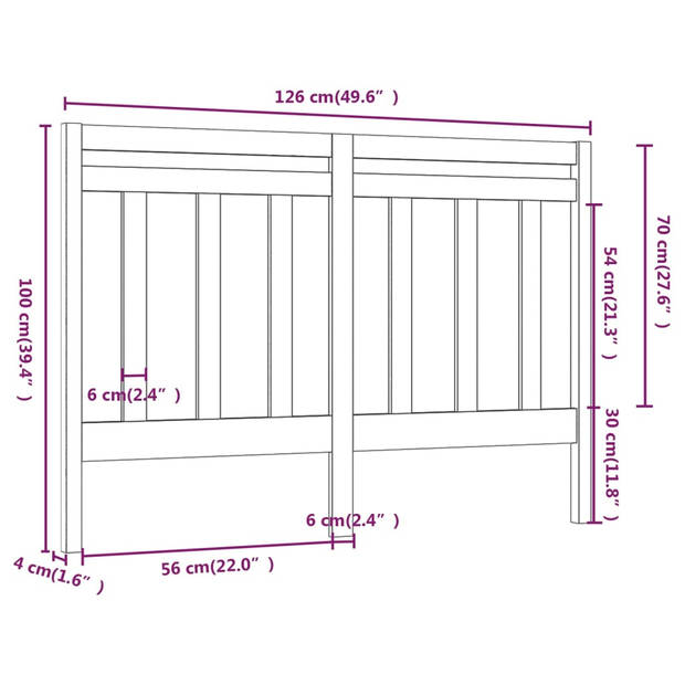 vidaXL Hoofdbord 126x4x100 cm massief grenenhout zwart