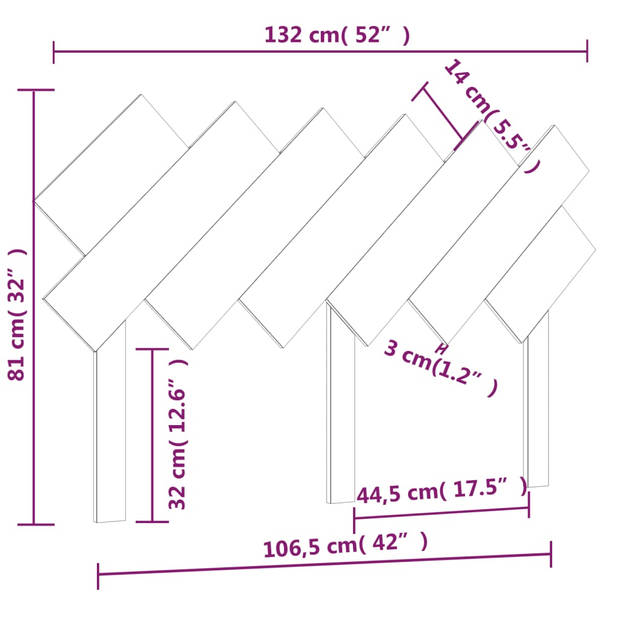 vidaXL Hoofdbord 132x3x81 cm massief grenenhout grijs