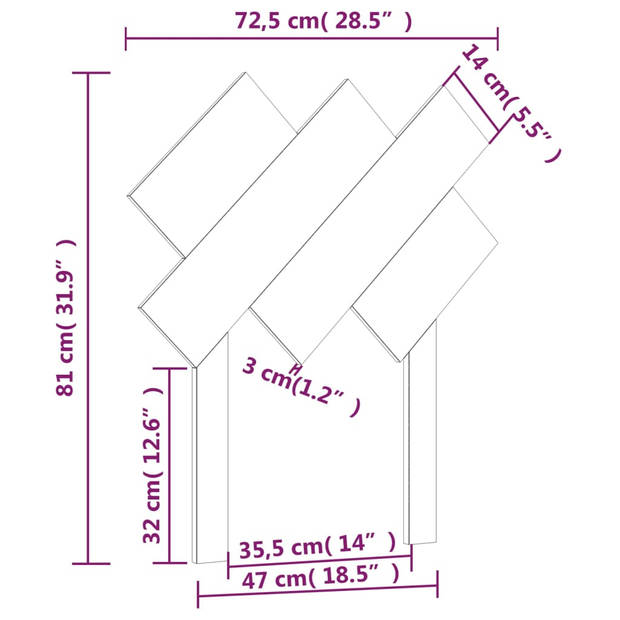 vidaXL Hoofdbord 72,5x3x81 cm massief grenenhout honingbruin