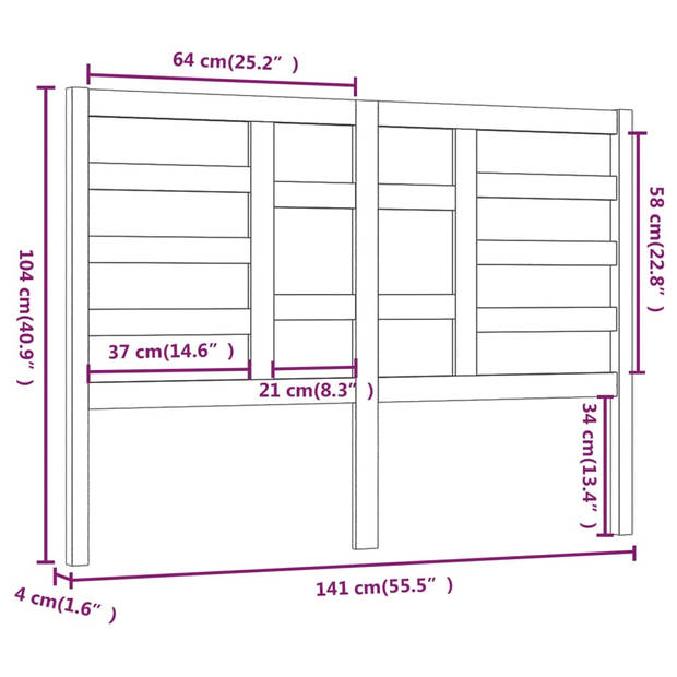 vidaXL Hoofdbord 141x4x104 cm massief grenenhout wit