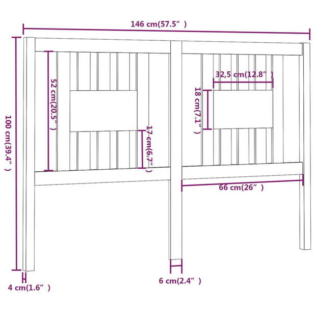 vidaXL Hoofdbord 146x4x100 cm massief grenenhout zwart