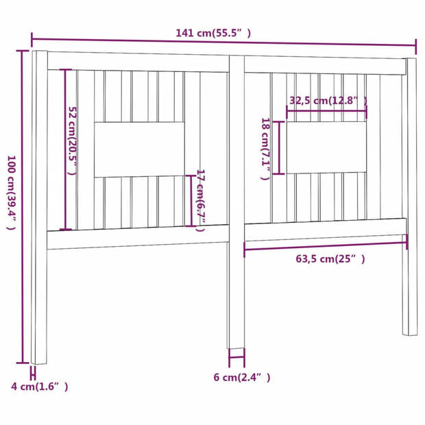 vidaXL Hoofdbord 141x4x100 cm massief grenenhout wit