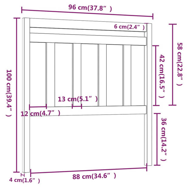 vidaXL Hoofdbord 96x4x100 cm massief grenenhout