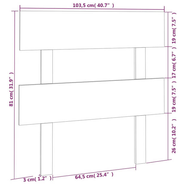 vidaXL Hoofdbord 103,5x3x81 cm massief grenenhout wit