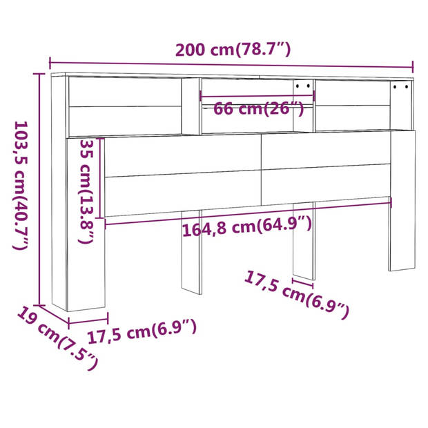 vidaXL Hoofdbordkast 200x19x103,5 cm gerookt eikenkleurig