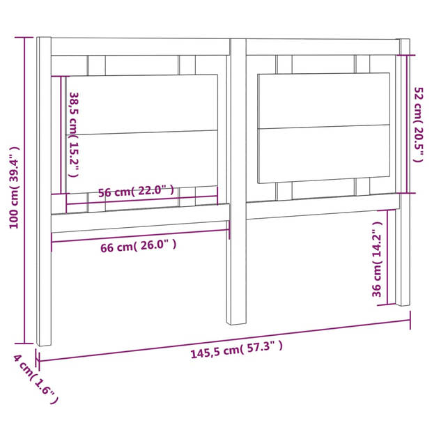 vidaXL Hoofdbord 145,5x4x100 cm massief grenenhout grijs