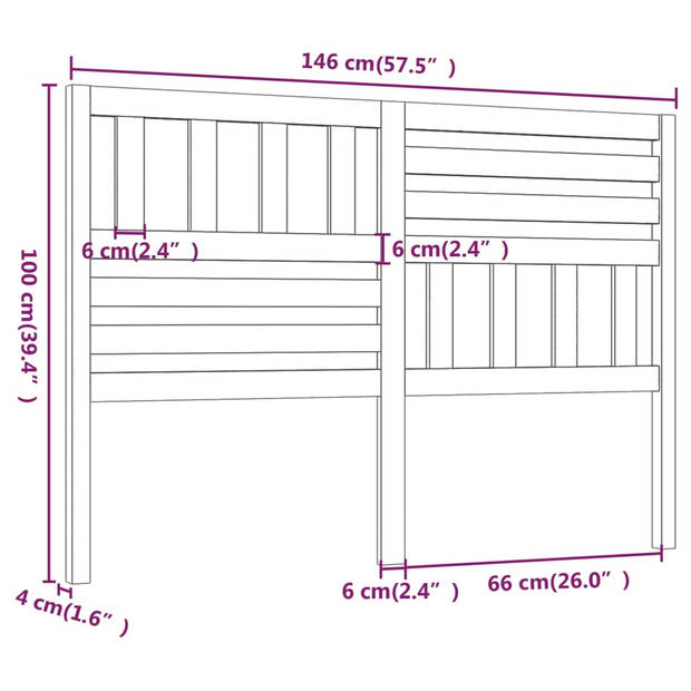 vidaXL Hoofdbord 146x4x100 cm massief grenenhout honingbruin