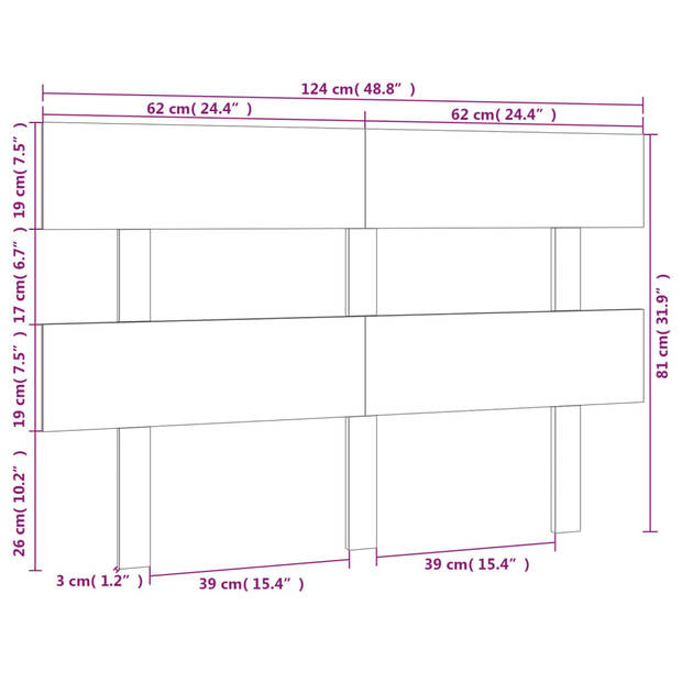 vidaXL Hoofdbord 124x3x81 cm massief grenenhout honingbruin