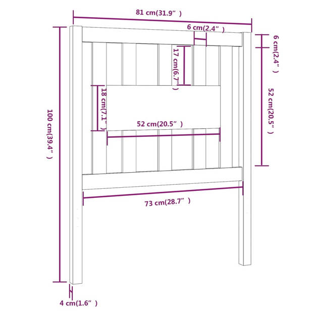 vidaXL Hoofdbord 81x4x100 cm massief grenenhout grijs