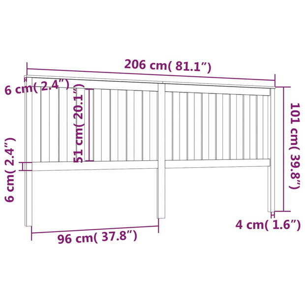 vidaXL Hoofdbord 206x6x101 cm massief grenenhout honingbruin