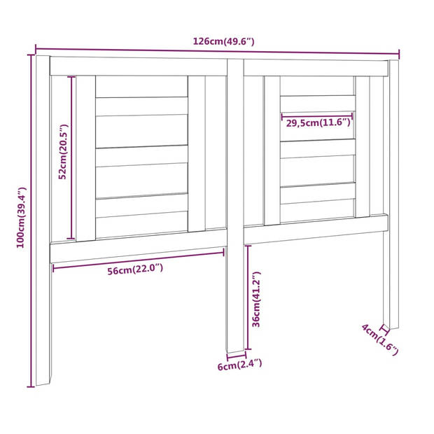 vidaXL Hoofdbord 126x4x100 cm massief grenenhout zwart