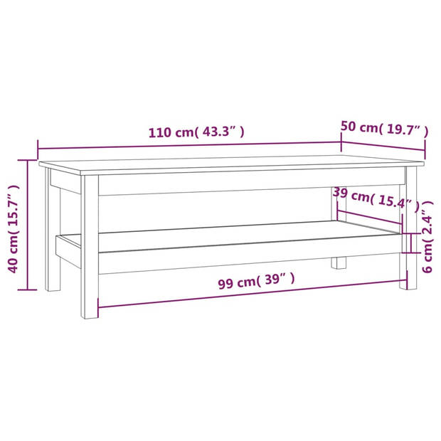 The Living Store Salontafel Grenenhout - 110x50x40 cm - Zwart+Opslag