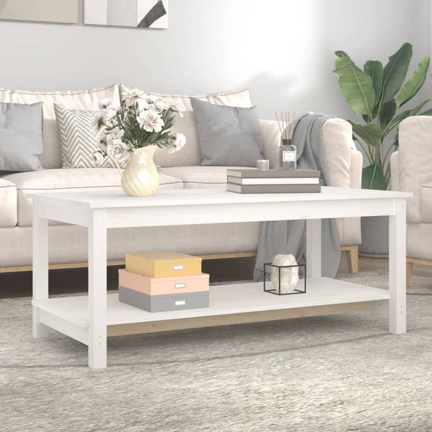 The Living Store Salontafel - Massief Grenenhout - 110 x 55 x 45 cm - Wit