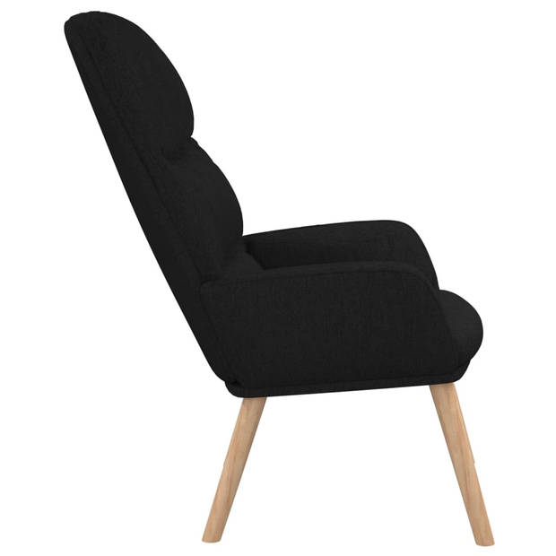 The Living Store Fauteuil - Relaxstoel - Zwart - 70x77x98 cm - Dik gevoerd - Zacht stof - Metalen frame - Rubberwood