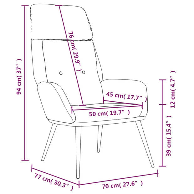 The Living Store Fauteuil - Comfortabele dik gevoerde relaxstoel - Kunstsuède - Donkergrijs - 70 x 77 x 94 cm