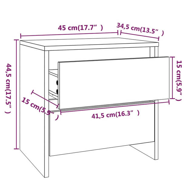 vidaXL Nachtkastjes 2 st 45x34,5x44,5 cm bewerkt hout sonoma eiken