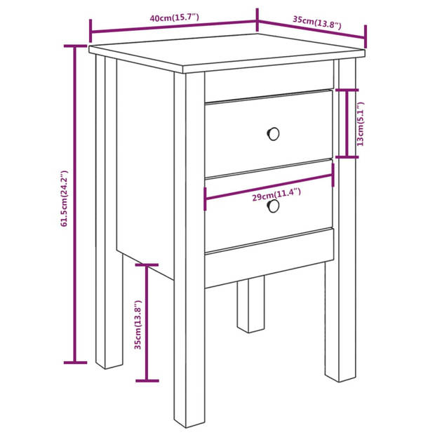 vidaXL Nachtkastjes 2 st 40x35x61,5 cm massief grenenhout wit