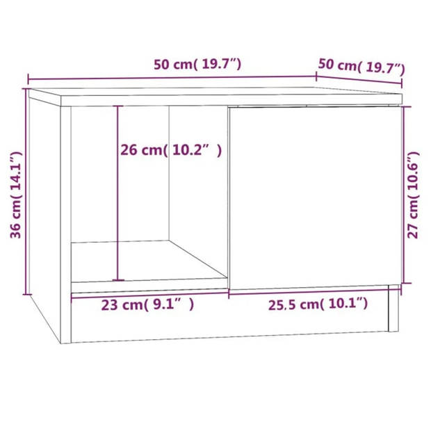 The Living Store Salontafel Sonoma Eiken - 50 x 50 x 36 cm - Opbergruimte - Displayfunctie