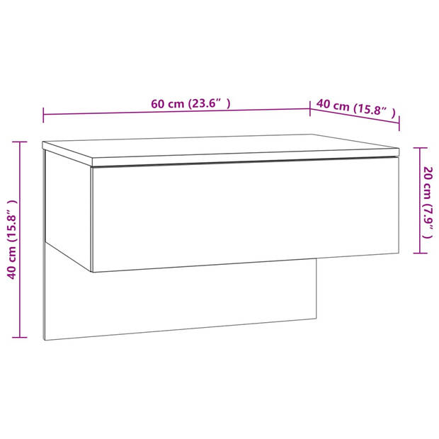 The Living Store Wandnachtkast - Grijs Sonoma Eiken - 60 x 40 x 40 cm - Wandmontage - Multifunctioneel