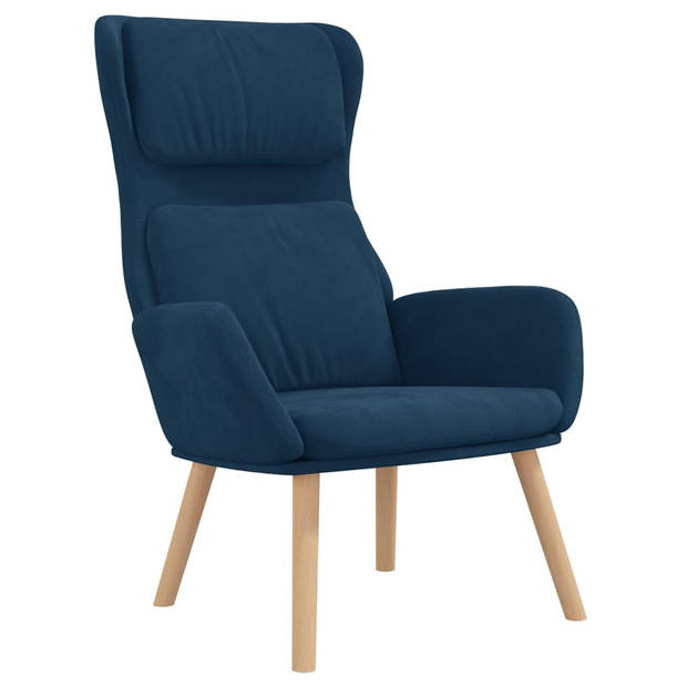 The Living Store Relaxstoel Fluweel Blauw - 70 x 77 x 98 cm - Comfortabel en stabiel - Incl - voetenbank