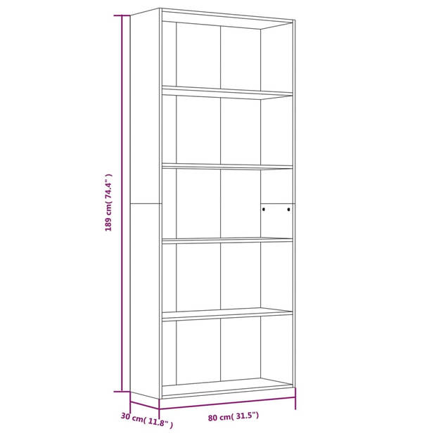 vidaXL Boekenkast 80x30x189 cm bewerkt hout bruin eikenkleur