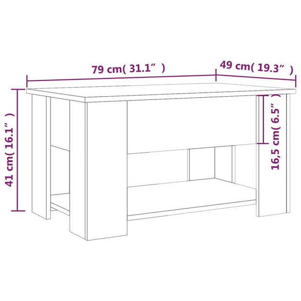 The Living Store Salontafel - Lift-top - Bewerkt hout - 79 x 49 x 41 cm - Wit