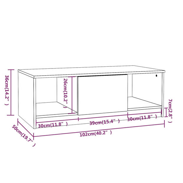 The Living Store Salontafel - Gerookt eiken - 102 x 50 x 36 cm - Opbergruimte