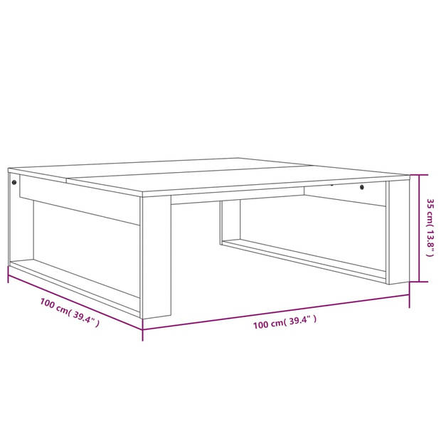 The Living Store Salontafel - Trendy - Hout - 100 x 100 x 35 cm - Grijs sonoma eiken