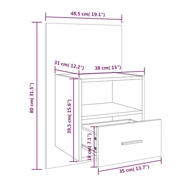 The Living Store Wandnachtkast - Bedkastje - 38 x 31 x 39.5 cm - Hoogglans wit