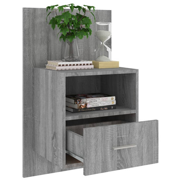 The Living Store Wandnachtkast - 48.5 x 32.5 x 80 cm - Grijs Sonoma Eiken - Multifunctioneel - Wandmontage - Bewerkt