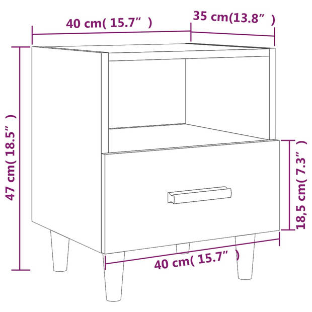 vidaXL Nachtkastjes 2 st 40x35x47 cm betongrijs