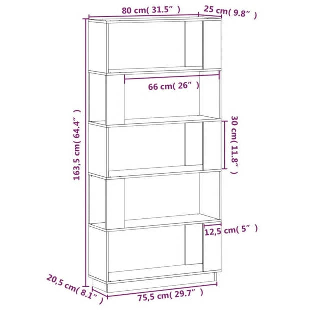 The Living Store Boekenkast Rustiek - 80 x 25 x 163.5 cm - Massief grenenhout