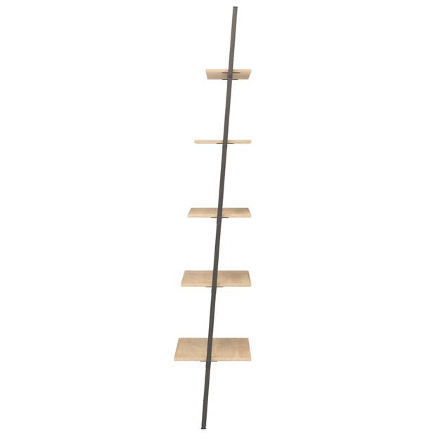 vidaXL Ladderrek met 5 schappen 64x34x185,5 cm lichtbruin en zwart