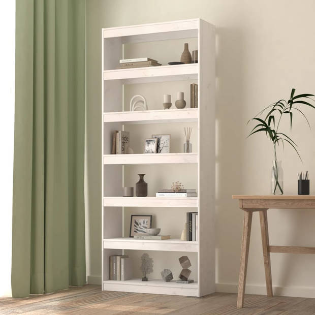 The Living Store Boekenkast Massief Grenenhout - 80 x 30 x 199.5 cm - Wit