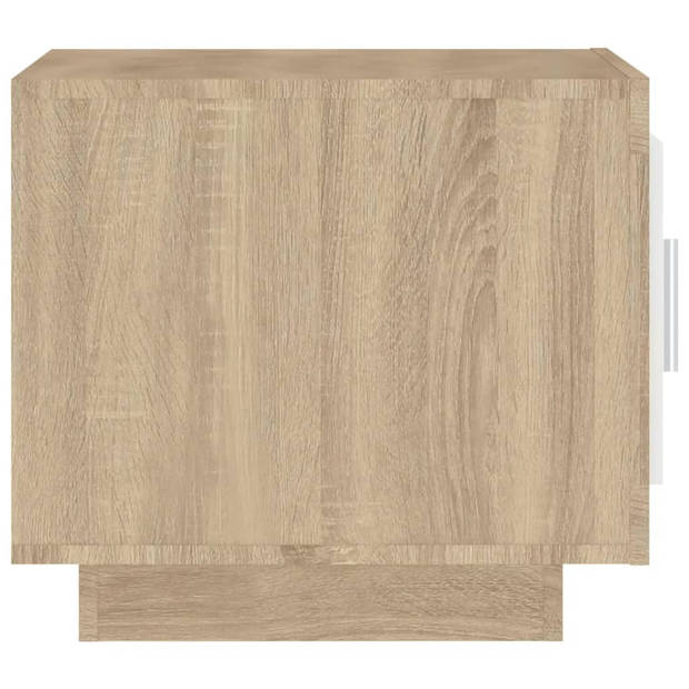 The Living Store Salontafel Massief Hout - 51x50x45 cm - Wit en Sonoma Eiken