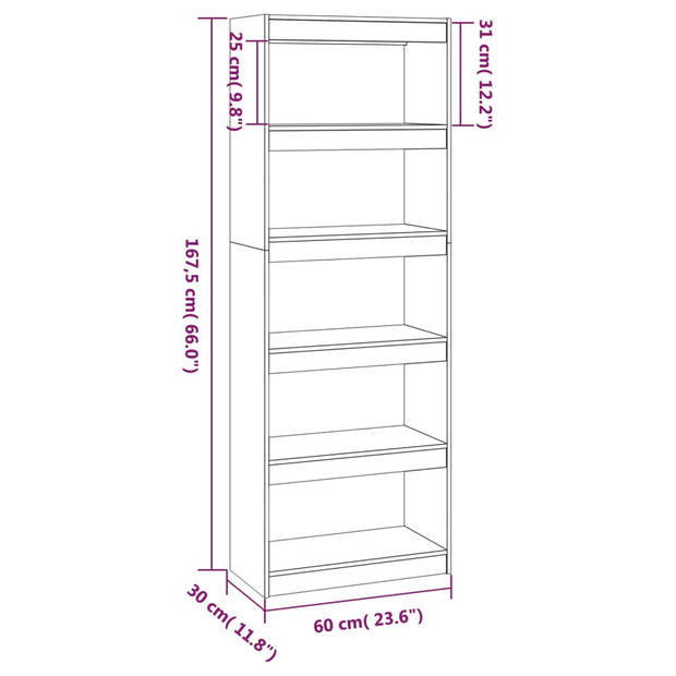 vidaXL Boekenkast/kamerscherm 60x30x167,5 cm grenenhout honingbruin