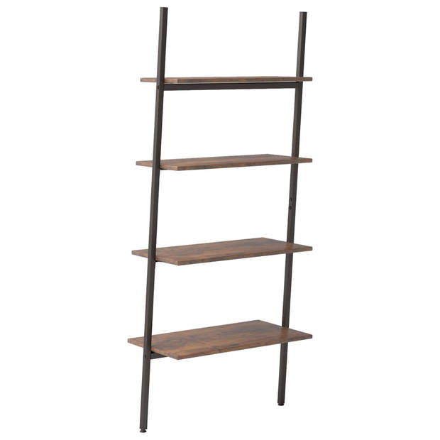 vidaXL Ladderrek met 4 schappen 64x34x150,5 cm donkerbruin en zwart