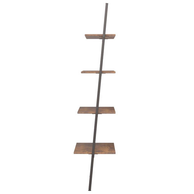 vidaXL Ladderrek met 4 schappen 64x34x150,5 cm donkerbruin en zwart