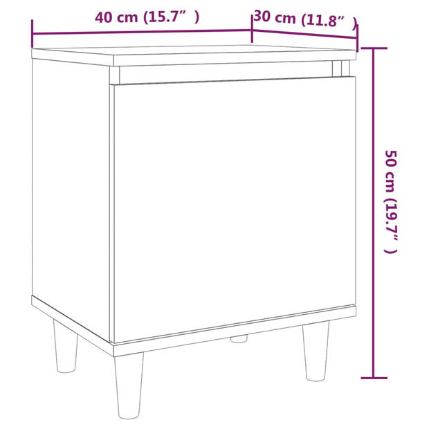 vidaXL Nachtkastjes 2 st met houten poten 40x30x50 cm grijs sonoma