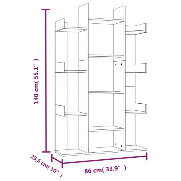 vidaXL Boekenkast 86x25,5x140 cm bewerkt hout gerookt eikenkleurig