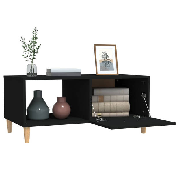 The Living Store Salontafel - bewerkt hout - 89.5 x 50 x 40 cm - zwart