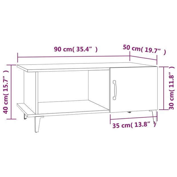 The Living Store Salontafel Industrial - 90 x 50 x 40 cm - Gerookt eiken