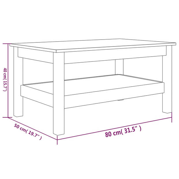 The Living Store Houten Salontafel - 80 x 50 x 40 cm - Zwart - Massief grenenhout