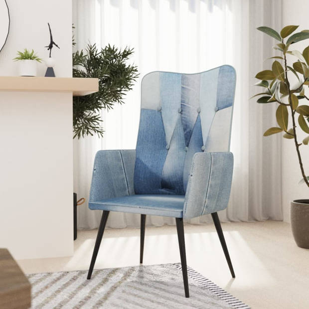 vidaXL Fauteuil canvas denim patchwork