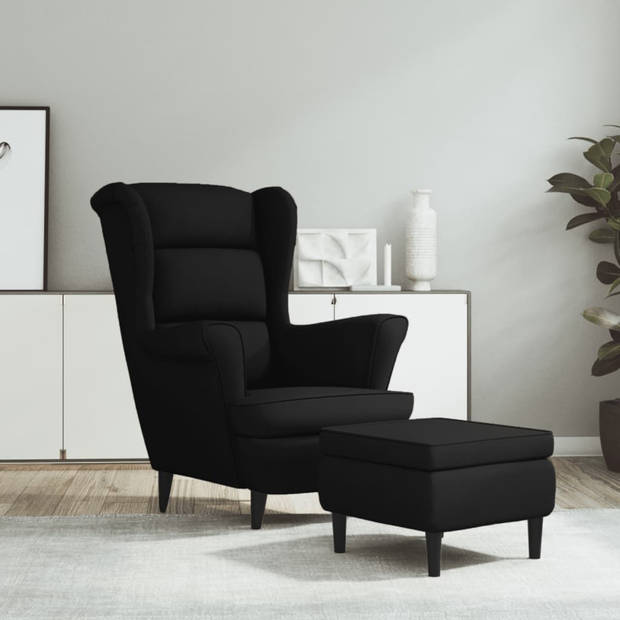 vidaXL Fauteuil met voetenbank fluweel zwart