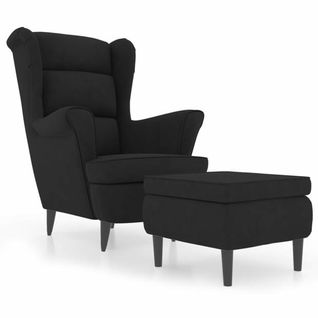 vidaXL Fauteuil met voetenbank fluweel zwart