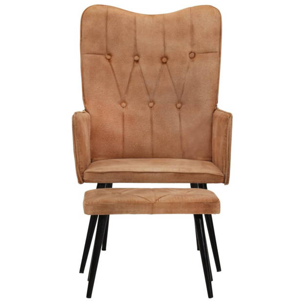 vidaXL Fauteuil met voetensteun canvas bruin