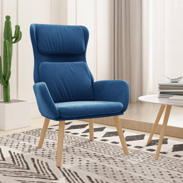 The Living Store Fauteuil Velvet - Blauw 70x77x98 cm - Optimaal zitcomfort