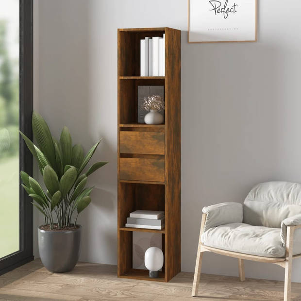 The Living Store Boekenkast Gerookt Eiken - Hout - 36x30x171 cm - Ruime opbergruimte