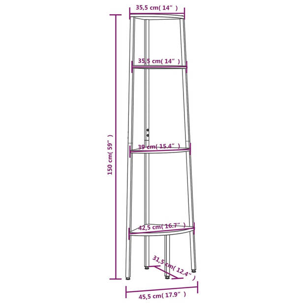 The Living Store Hoekkast - Stalen constructie - Opbergruimte - Brede toepassing - Donkerbruin/Zwart - 45.5 x 31.5 x